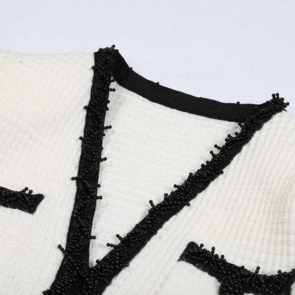 Long Sleeves Beaded V-Neck Tailored Mini Dresses