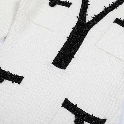 Long Sleeves Beaded V-Neck Tailored Mini Dresses