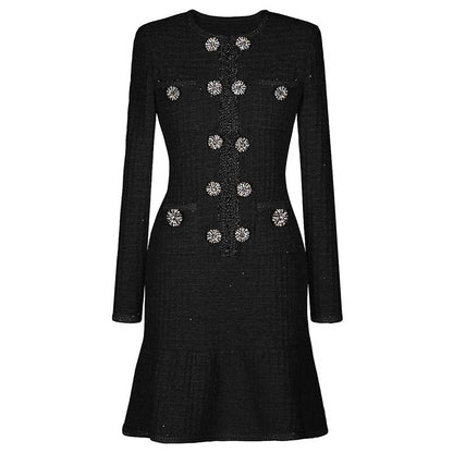 Long Sleeves Mid-Length Knitted Dresses Buttons Body-Con A-Line Dress