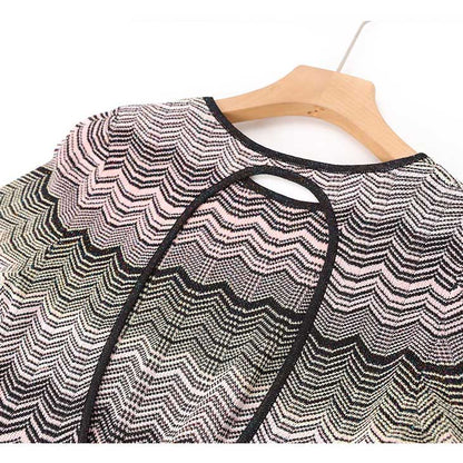 Long Sleeves Multi-Knitted Midi Dress Cut-Out Back Long Dress