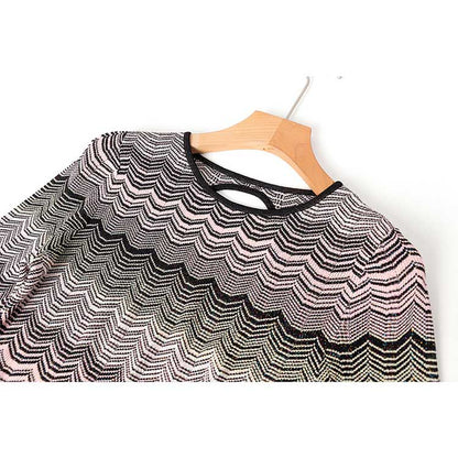 Long Sleeves Multi-Knitted Midi Dress Cut-Out Back Long Dress