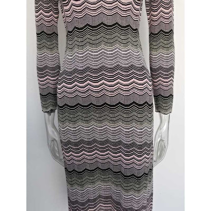 Long Sleeves Multi-Knitted Midi Dress Cut-Out Back Long Dress