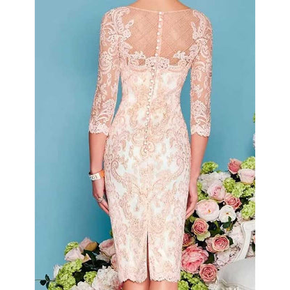 Long Sleeve Tea Length Lace Applique 2 Pieces Mother of The Bride Dresses with Jacket