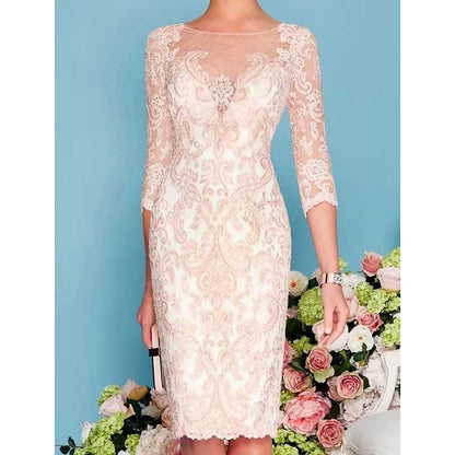 Long Sleeve Tea Length Lace Applique 2 Pieces Mother of The Bride Dresses with Jacket
