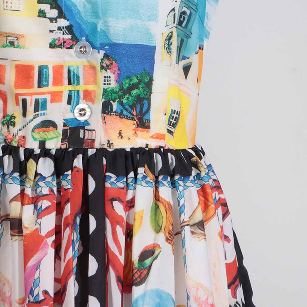 Long Strapless Patchwork-Print Midi Dress