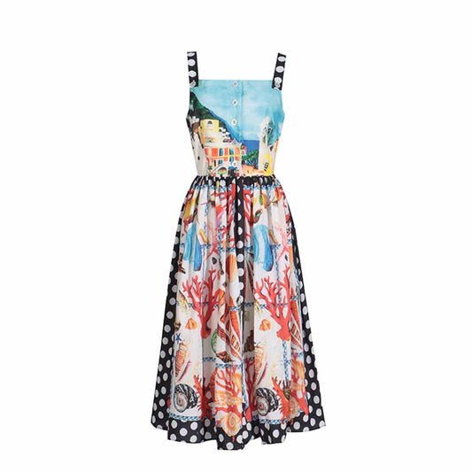 Long Strapless Patchwork-Print Midi Dress