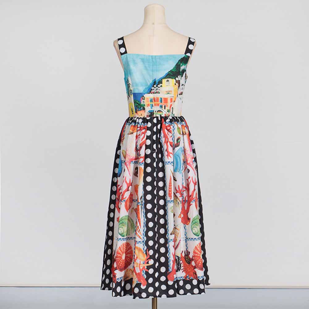 Long Strapless Patchwork-Print Midi Dress