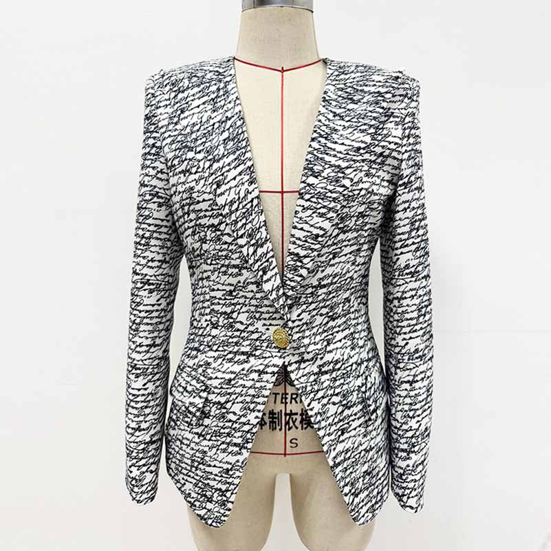 Love Letter-Print 1-button Jacket Collarless Blazer