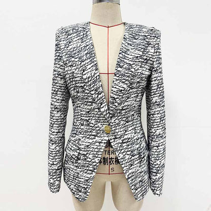 Love Letter-Print 1-button Jacket Collarless Blazer