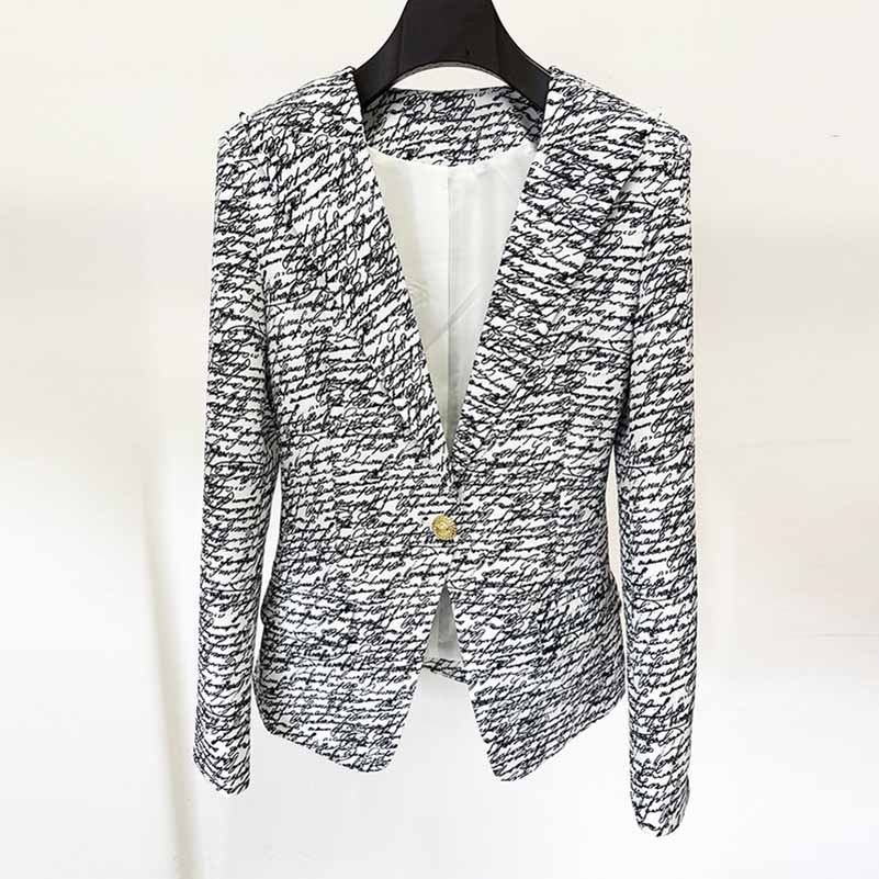 Love Letter-Print 1-button Jacket Collarless Blazer