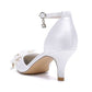 Low Heel Ankle Strap Wedding Shoes Pointed Toe Flower Appliqued Bridal Shoes