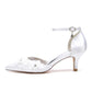 Low Heel Ankle Strap Wedding Shoes Pointed Toe Flower Appliqued Bridal Shoes