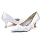 Low Heel Slip On Wedding Shoes Pointed Toe Lace Bridal Shoes