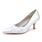 Low Heel Slip On Wedding Shoes Pointed Toe Lace Bridal Shoes