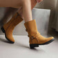 Low Heel Suede Ankle Boots with Buckle Strap