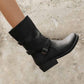 Low Heel Suede Ankle Boots with Buckle Strap