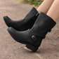 Low Heel Suede Ankle Boots with Buckle Strap