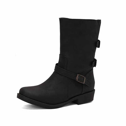 Low Heel Suede Ankle Boots with Buckle Strap