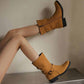 Low Heel Suede Ankle Boots with Buckle Strap