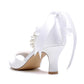 Low Heel Satin Wedding Shoes Peep Toe Pearls Stiletto Buckle Tie-Up Bridal Heels