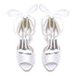 Low Heel Satin Wedding Shoes Peep Toe Pearls Stiletto Buckle Tie-Up Bridal Heels