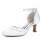 Low Heels Wedding Shoes Ankle Strap Satin Bridal Heels Dress Shoes