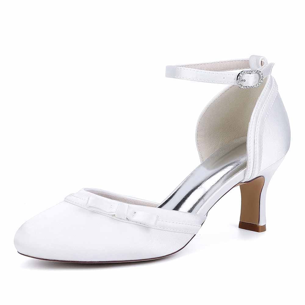 Low Heels Wedding Shoes Ankle Strap Satin Bridal Heels Dress Shoes