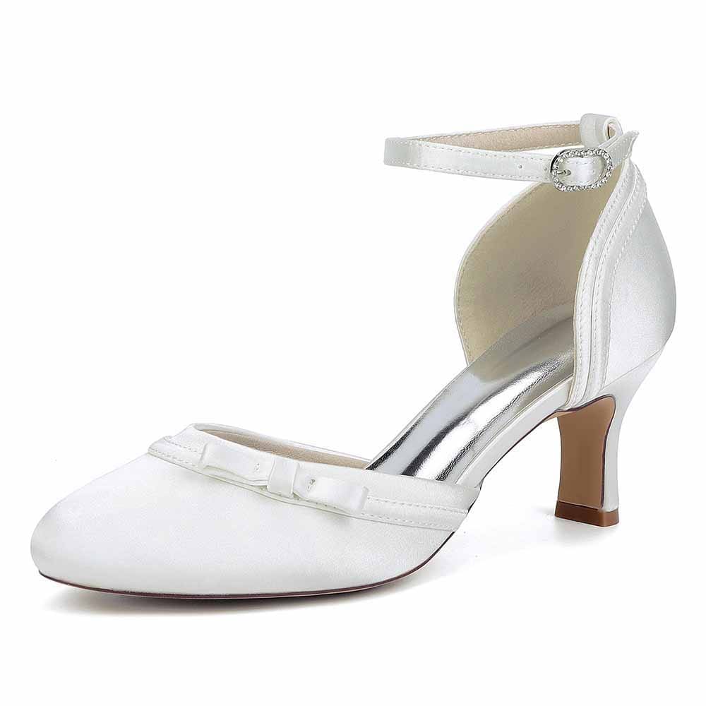 Low Heels Wedding Shoes Ankle Strap Satin Bridal Heels Dress Shoes