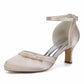 Low Heels Wedding Shoes Ankle Strap Satin Bridal Heels Dress Shoes