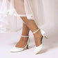 Low Heels Wedding Shoes Ankle Strap Satin Bridal Heels Dress Shoes