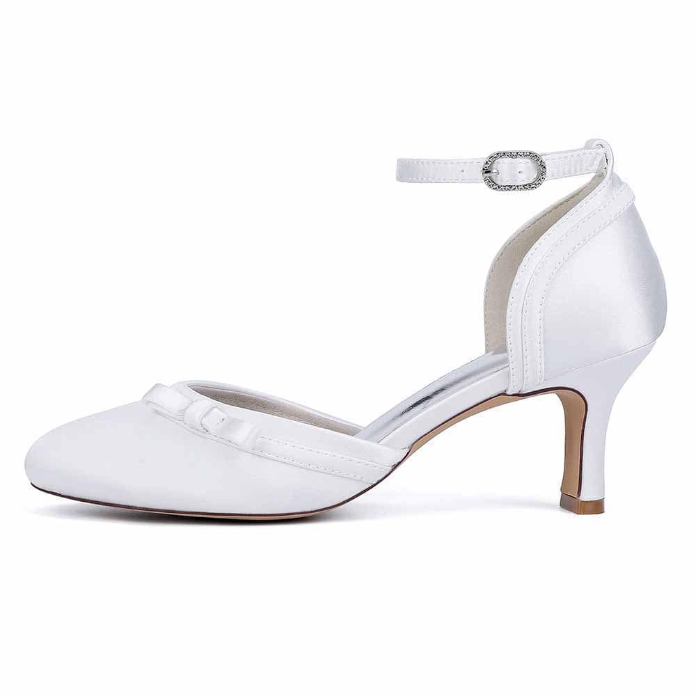 Low Heels Wedding Shoes Ankle Strap Satin Bridal Heels Dress Shoes