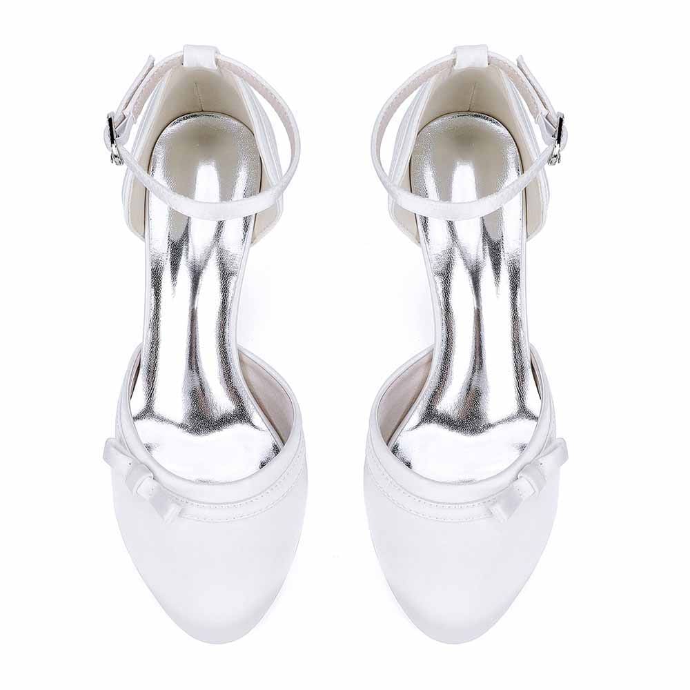 Low Heels Wedding Shoes Ankle Strap Satin Bridal Heels Dress Shoes