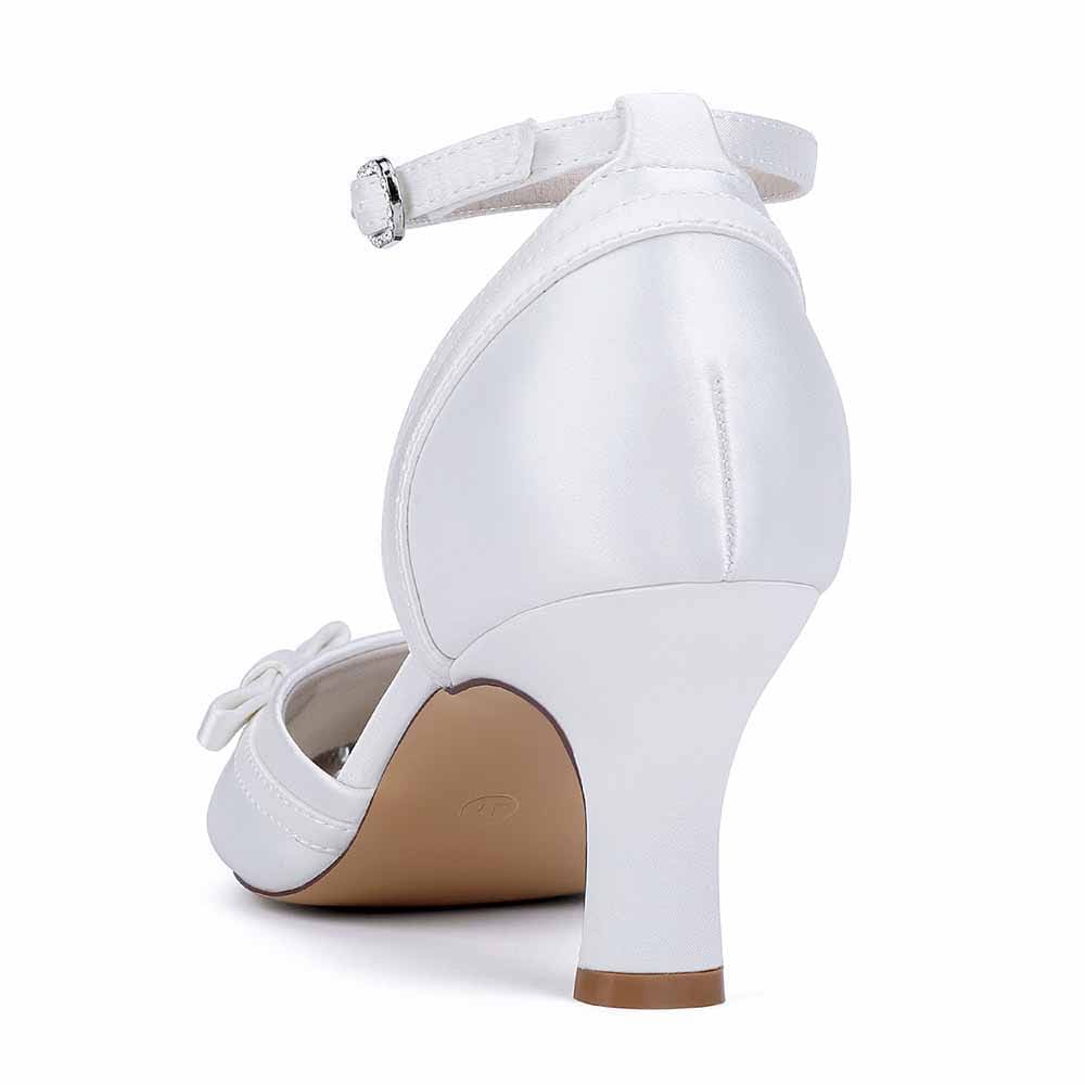 Low Heels Wedding Shoes Ankle Strap Satin Bridal Heels Dress Shoes