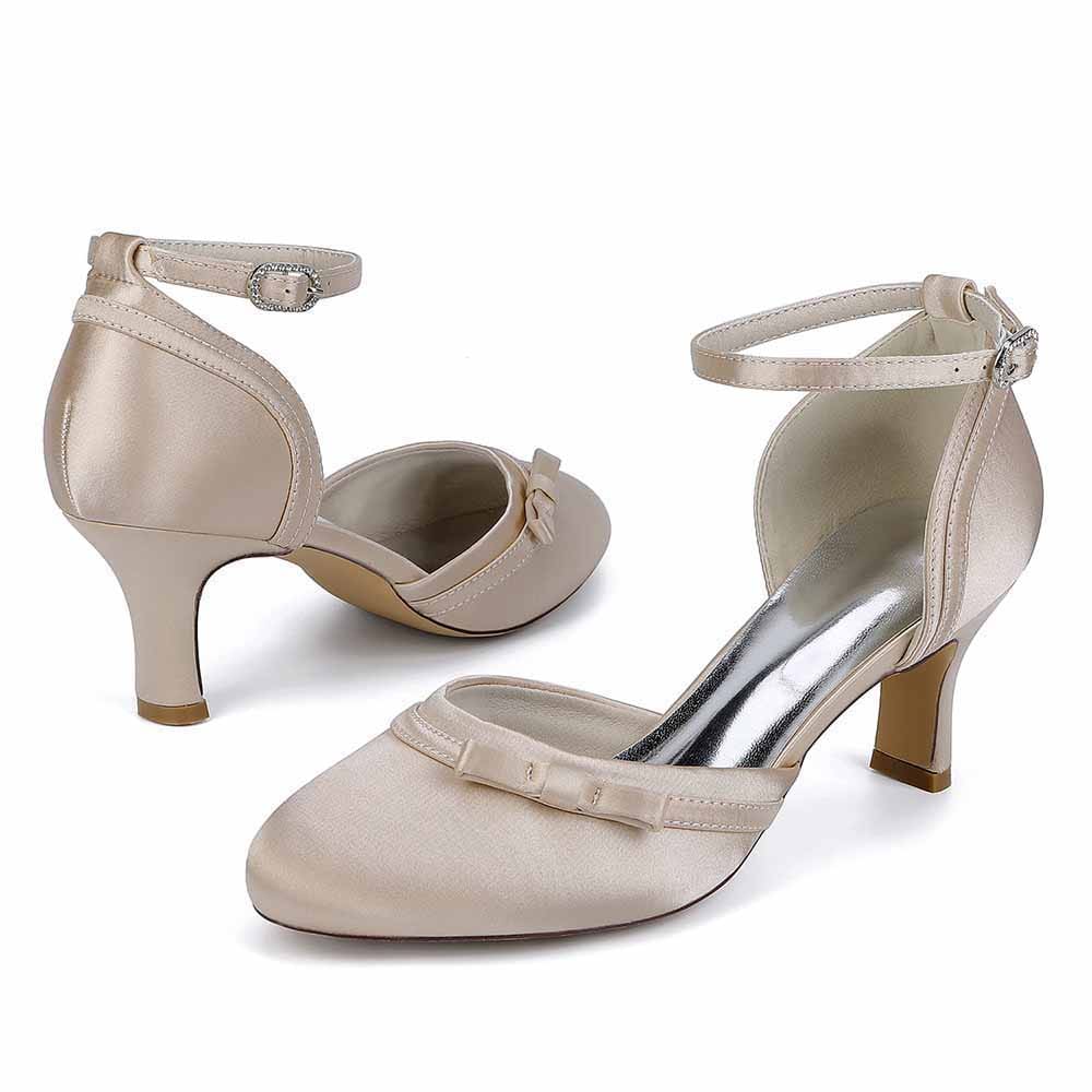 Low Heels Wedding Shoes Ankle Strap Satin Bridal Heels Dress Shoes