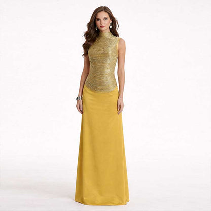 Luxury Two Piece Set Women Summer Sleeveless High Neck Fringe Top Satin Maxi Skirt Set