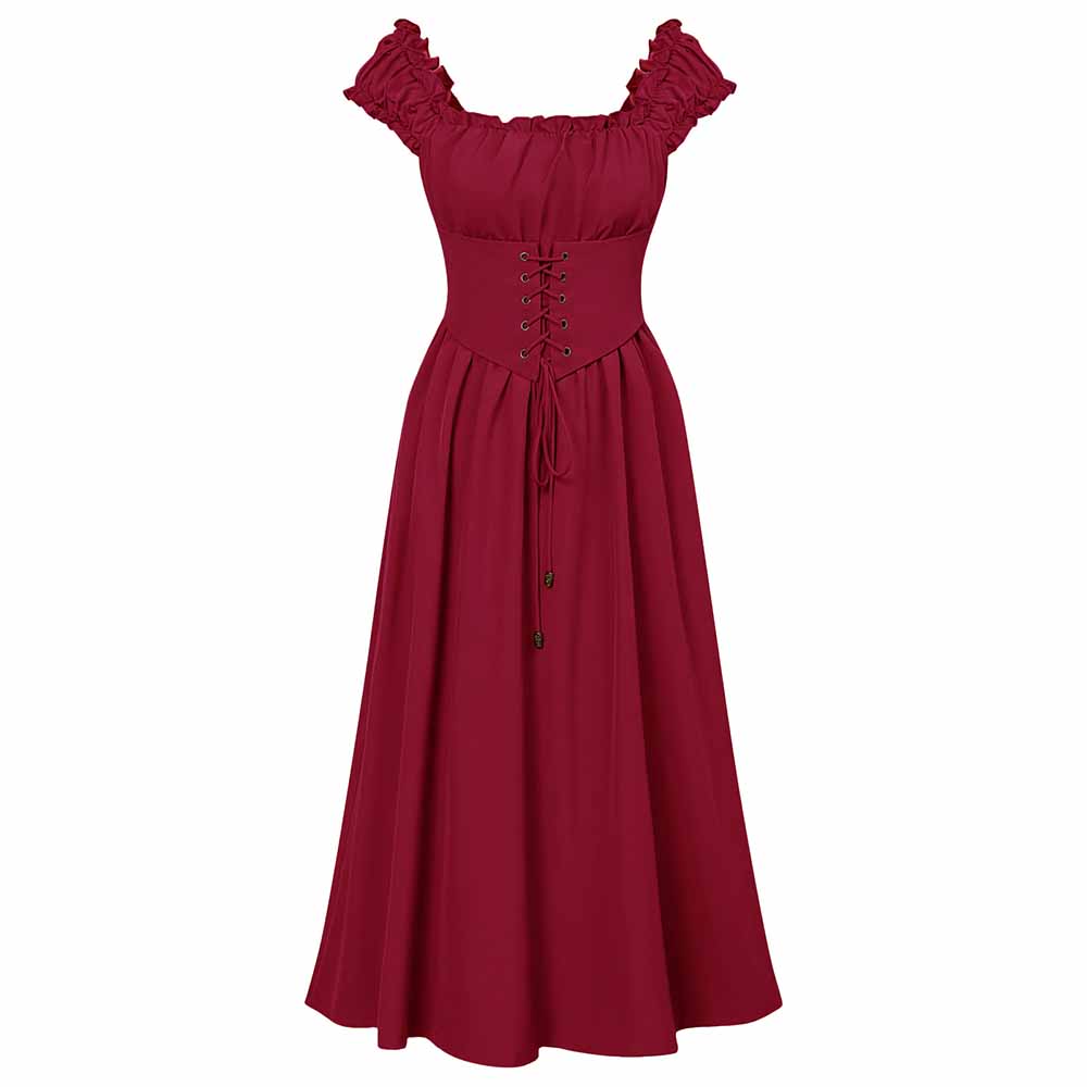 Medieval Renaissance Dress Solid Ruffles Lace Up Maxi Dress SD Dresscode & Fashiontrends Medieval Renaissance Dress Solid Ruffles Lace Up Maxi Dress SD Dresscode & Fashiontrends
