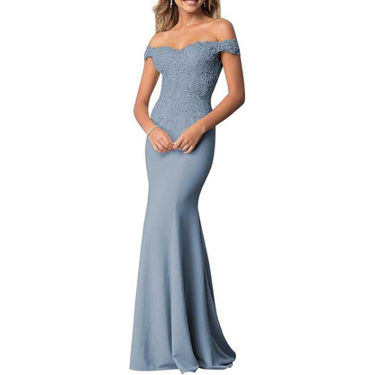 Mermaid Bridesmaid Dresses Long Prom Gown Lace Beaded Formal Evening Dresses