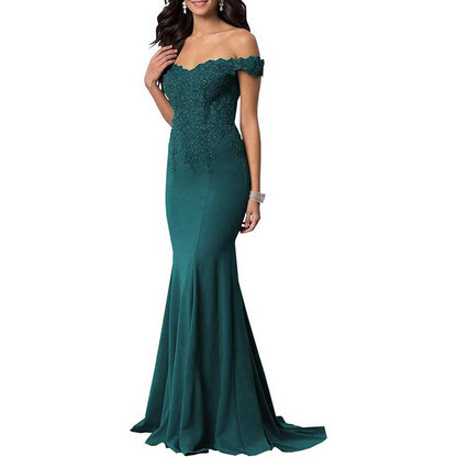 Mermaid Bridesmaid Dresses Long Prom Gown Lace Beaded Formal Evening Dresses