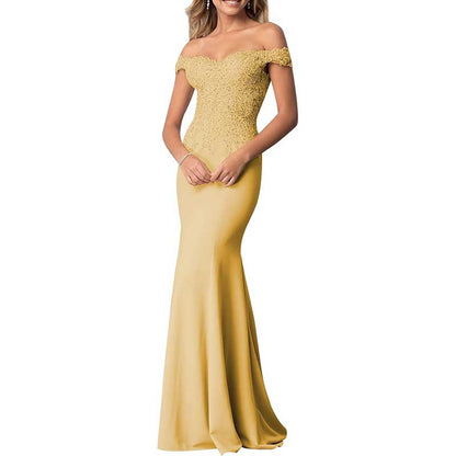 Mermaid Bridesmaid Dresses Long Prom Gown Lace Beaded Formal Evening Dresses