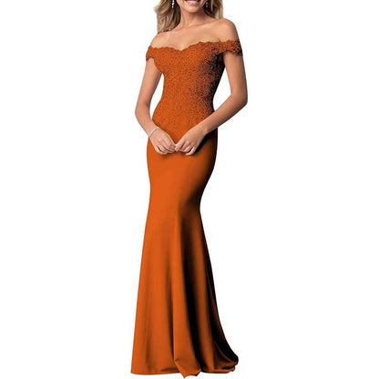 Mermaid Bridesmaid Dresses Long Prom Gown Lace Beaded Formal Evening Dresses