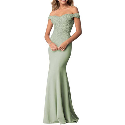 Mermaid Bridesmaid Dresses Long Prom Gown Lace Beaded Formal Evening Dresses