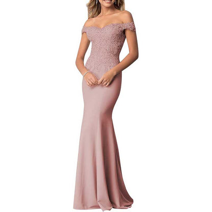 Mermaid Bridesmaid Dresses Long Prom Gown Lace Beaded Formal Evening Dresses