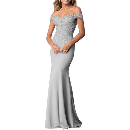 Mermaid Bridesmaid Dresses Long Prom Gown Lace Beaded Formal Evening Dresses