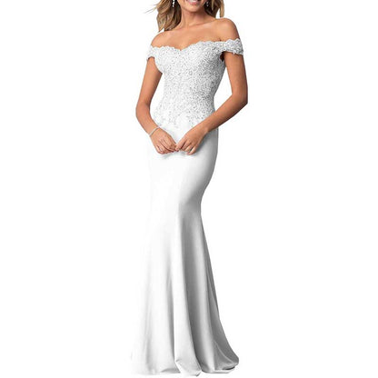 Mermaid Bridesmaid Dresses Long Prom Gown Lace Beaded Formal Evening Dresses