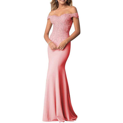 Mermaid Bridesmaid Dresses Long Prom Gown Lace Beaded Formal Evening Dresses