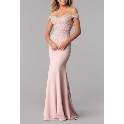 Mermaid Bridesmaid Dresses Long Prom Gown Lace Beaded Formal Evening Dresses