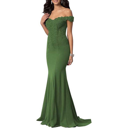 Mermaid Bridesmaid Dresses Long Prom Gown Lace Beaded Formal Evening Dresses