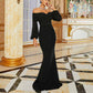 Mermaid Off-The-Shoulder Evening Dress Black Long Puff Sleeve Prom Dress