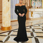 Mermaid Off-The-Shoulder Evening Dress Black Long Puff Sleeve Prom Dress