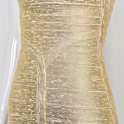Metallic Gold Halter Dress | Bandage Bodycon for Nightclub